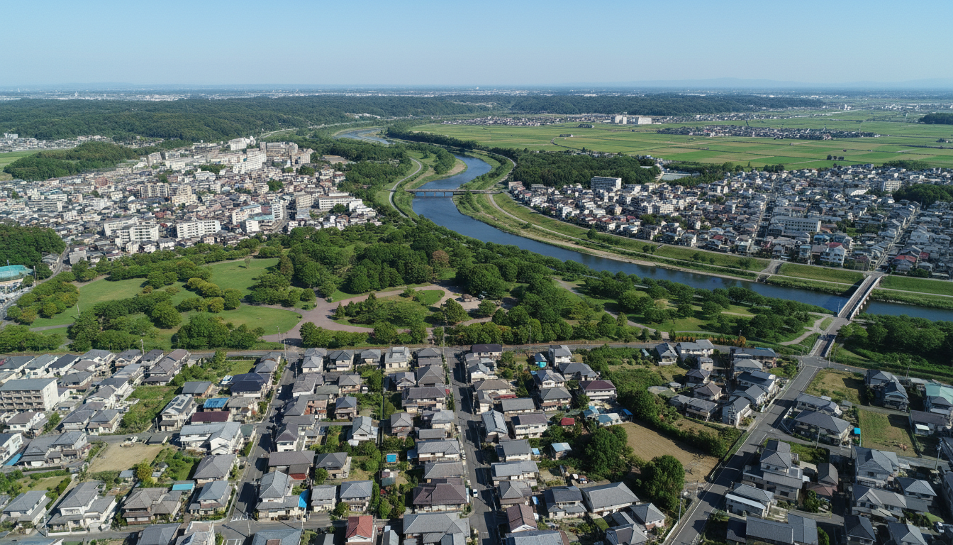 ドローンから撮影した日本の風景の空撮画像