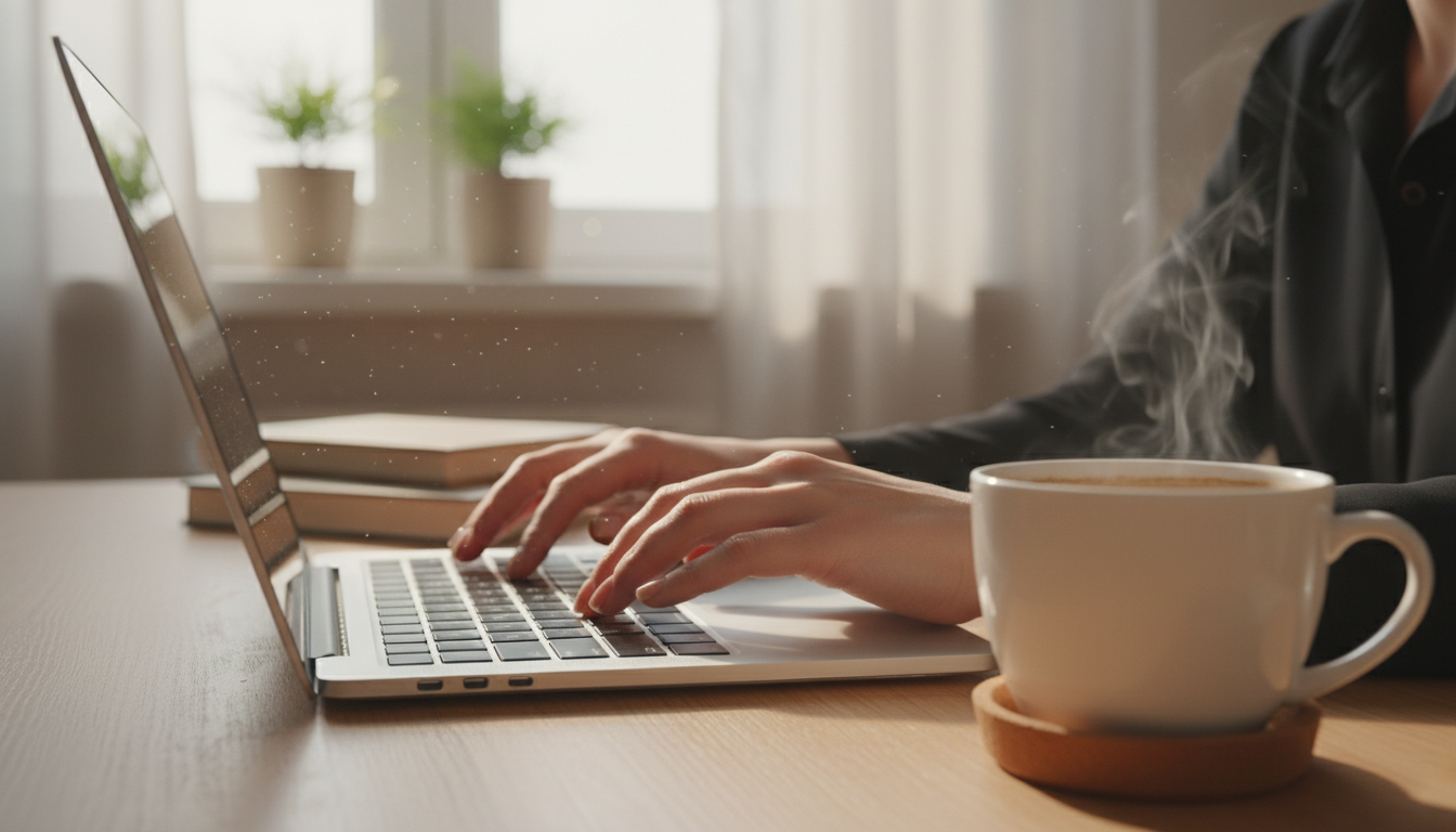 オンラインでドローン更新講習を受講する日本人の手元